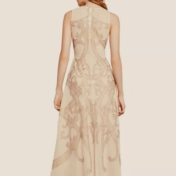 BCBGMAXAZRIA Acotas Lace-Appliqué Gown Dress Champagne Color Size 10 $498 - Picture 6 of 7